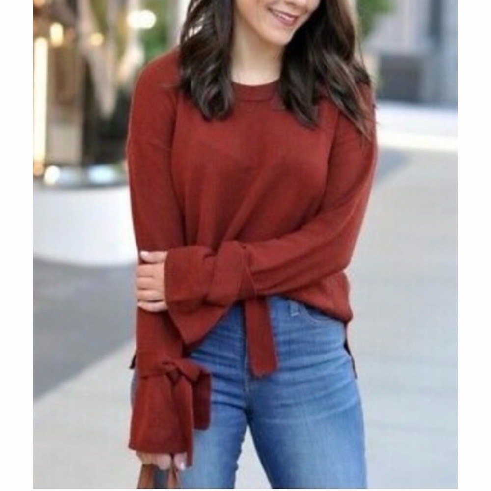 Madewell Tie Cuff Pullover Sweater Rust Burnt Red Size Small.